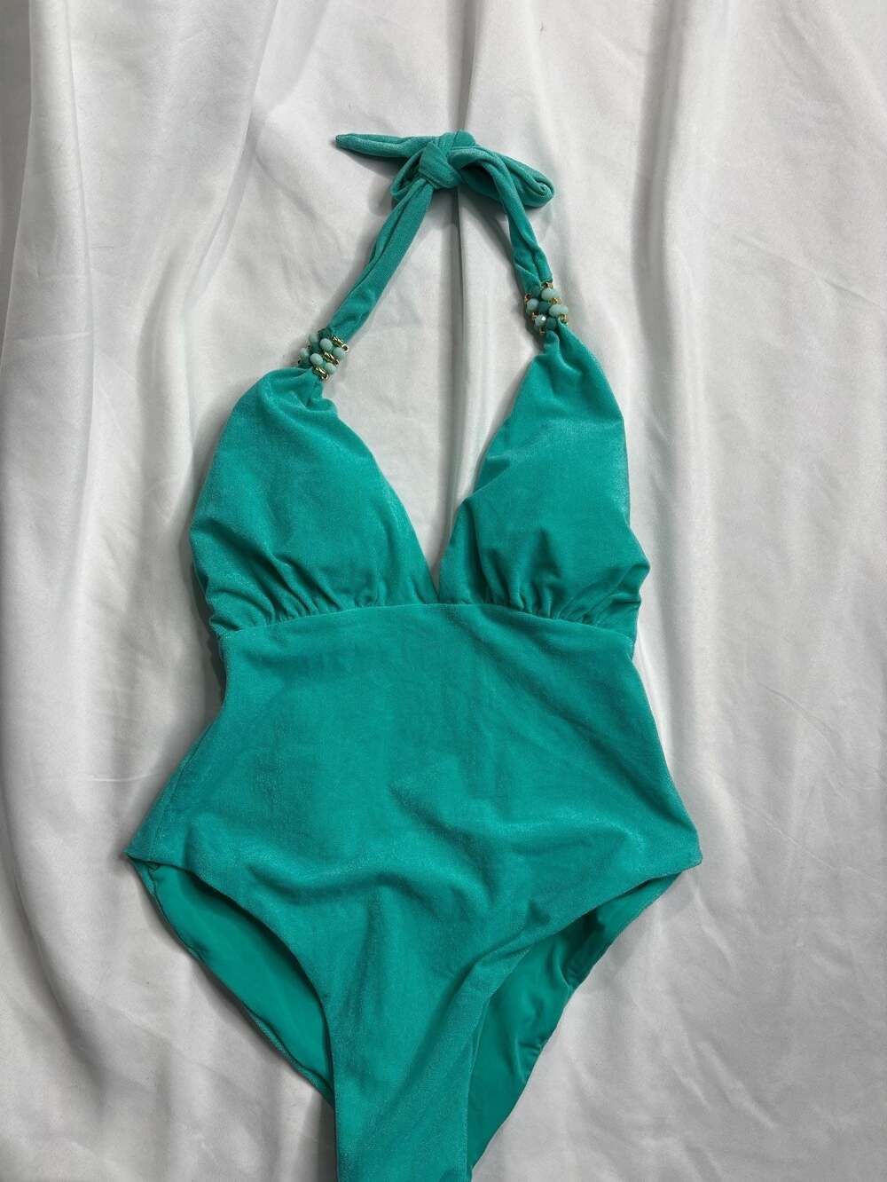Coastal Flow 1 Piece Halter O-Ring Swimsuit - Turquoise